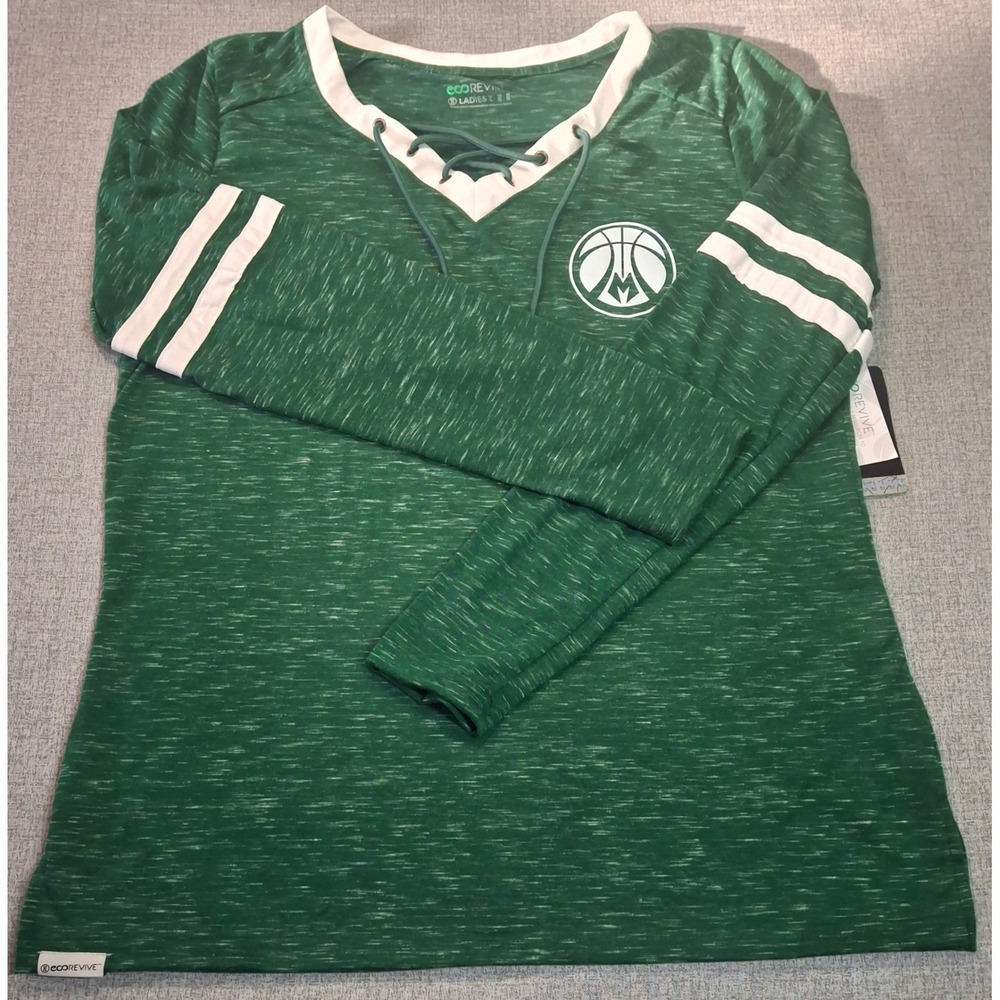 Eco Revive Milwaukie Bucks Ladies Long Sleeve Shirt SZ Large Laced Front NWT